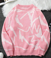 Geometric Street Knit – Drop Shoulder Rundhals-Pullover