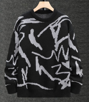 Geometric Street Knit – Drop Shoulder Rundhals-Pullover